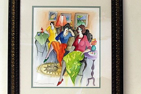 Framed Water Color- Tarkay: Framed Water Color- Tarkay, Itzchak Tarkay (1935 - June 3, 2012) was an Austrian-born Israeli painter and watercolourist. In 1944, Tarkay and his family were sent to the Mauthausen Concentration Camp,