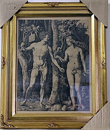 Framed Albrecht Dürer-Adam and Eve Engraving: Attributed to Albrecht Dürer, Framed Adam and Eve Engraving, Original Engraving printed in the late 1800's to early 1900's. All have the original stamp from the Museum. These are the only surviving i