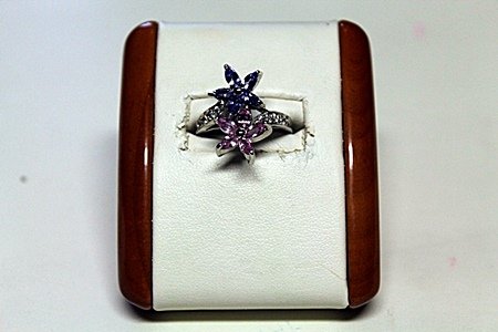 Lady's Fancy Pink Sapphire Ring: Lady's Fancy Pink Sapphire ring, Sapphire approx. 2ct, tanzanite approx. 2ct. White gold over silver topez approx. .50ct
