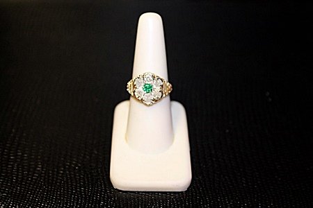 Beautiful 18kt Yellow Gold Colombian Emerald & Diamond: Beautiful 18kt Yellow Gold Colombian Emerald & Diamond Ring. Emerald approx .5 ct & Diamonds approx 2 cts VS1 color G.