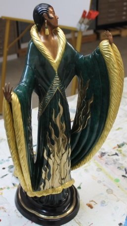 Femme De Luxe Bronze by Erte: Femme De Luxe from an Erte serigraph 345/500 c. 1990 Sevenarts LTD. London stamped/engraved across base. Gilded and enameled bronze. Approx. 15"x 18"