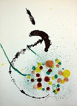 Joan Miro Original Signed Lithograph- "Ceramiques: Lithograph, In the Manner of Joan Miro, bearing the Signature, from - "Ceramiques Monumentales". Miro was the son of a watChmaking father and a goldsmith mother, he was exposed to the arts from a very