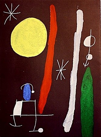 Joan Miro Original Signed Lithograph- "Derriere Le: Lithograph, In the Manner of Joan Miro, bearing the Signature, Titled - "Derriere Le Miroir". Miro was the son of a watChmaking father and a goldsmith mother, he was exposed to the arts from a very yo