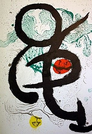 Joan Miro Original Signed Lithograph- "Ceramiques: Lithograph, In the Manner of Joan Miro, bearing the Signature, from - "Ceramiques Monumentales". Miro was the son of a watChmaking father and a goldsmith mother, he was exposed to the arts from a very