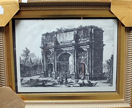 Framed Giovanni Battista Piranesi (98CO): Framed Attributed to Giovanni Battista Piranesi-View of the Arch of Constantine etching approx. 16"x20" Giovanni was an Italian artist famous for his etchings of Rome and of fictitious and atmospheric
