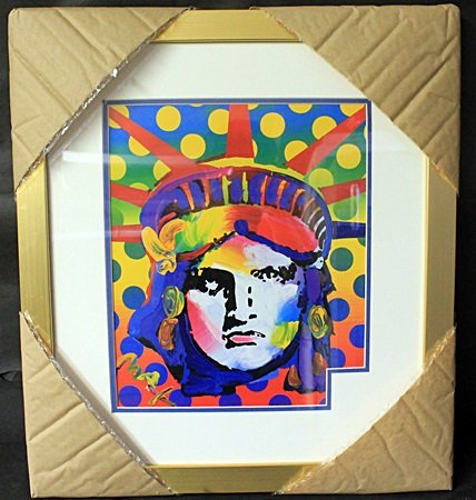 TITLED: "LIBERTY" Lithograph by PETER MAX: Signed PETER MAX Lithograph, TITLED: "LIBERTY" Approx 19 X 17 in.
