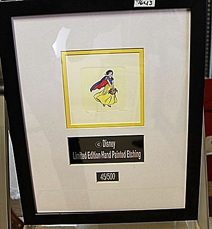 Disney Snow White Limited Edition Hand Painted Etching: Framed Original Lithiograph in the manor of Walt Disney Approx.13x16