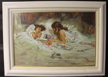 "FAMILY ALBUM" by JOHN MICHAEL CARTER: Oil On Canvas, Signed by the artist, Approximately 32 x 43 1/2 In.