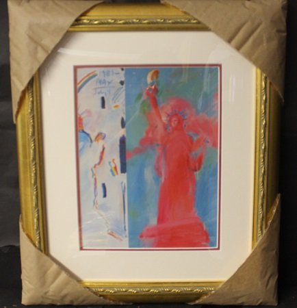 "STATUE OF LIBERTY COLLAGE" by PETER MAX: Lithograph, Signed by the artist, Approximately 19 1/2 x 17 In.