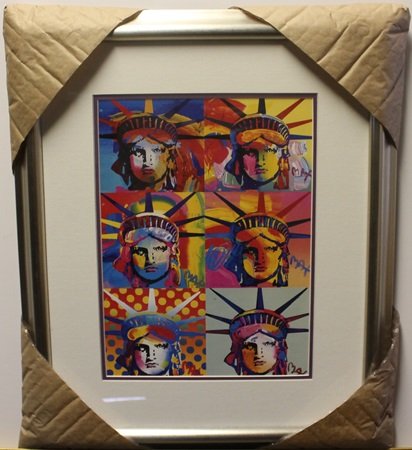 "LIBERTY AND JUSTICE FOR ALL" LITHOGRAPH BY PETER MAX: Lithograph, Framed and Matted, Approximately 18 1/2 x 16 In.