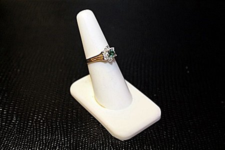 Fancy Rhodium 18 kt over Sterling Colombian Emerald &: Fancy Rhodium 18 kt over Sterling Colombian Emerald & Diamond Ring. Emerald approx .75 ct & Diamonds approx 1.27 cts VS1 - VS2 color I.