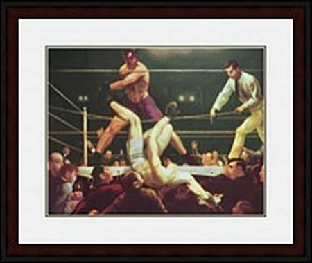 DEMPSEY AND FIRPO, 1922 BY George WESLEY BELLOWS: LITHOGRAPH, IMAGE SIZE: 24 1/4X18 3/4", FRAMED; 35X29 1/2"ALL ITEMS COME UNFRAMED, FRAMING AVAILABLE AT ADDITIONAL COST.