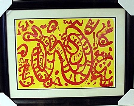 (ONE CENT LIFE portfolio) By Pierre Alechinsky: Beautifully framed, double matted original lithograph from (One Cent Life) Published 1965 by Pierre Alechinsky (born 19 October 1927) is a Belgian artist. He has lived and worked in France since 1951.