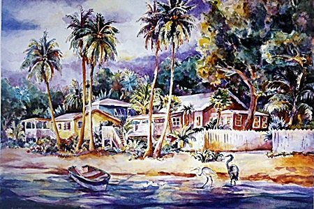 "Islanders Village" by Sissi Janku: "Islanders Village" By Sissi Janku HAND SIGNED LIMITED EDITION SERIGRAPH, IMAGE SIZE:35x28 ALL ITEMS COME UNFRAMED, HOWEVER FRAMING IS AVAILABLE AT ADDITIONAL COST. In the manner of Sissi, she has ear