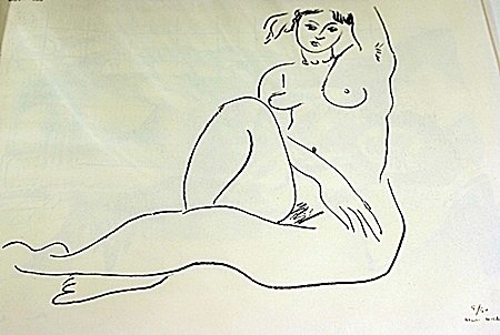 LITHOGRAPH BY ARTIST HENRI MATISSE: LITHOGRAPH BY HENRI MATISSE, BEARING THE SIGNATURE IN A LIMITED EDITION TITLED "NU ASSIS, BRAS GAUCHE SUR LA TETE", CIRCA 1929. Matisse’s discovery of his true profession came about in an unusual ma
