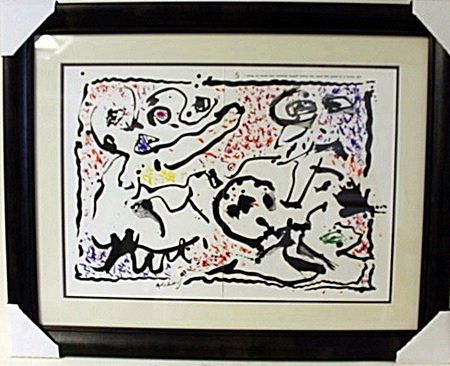 (ONE CENT LIFE portfolio) BY Pierre Alechinsky: Beautifully framed, double matted original lithograph from (One Cent Life) Published 1965 by Pierre Alechinsky (born 19 October 1927) is a Belgian artist. He has lived and worked in France since 1951.