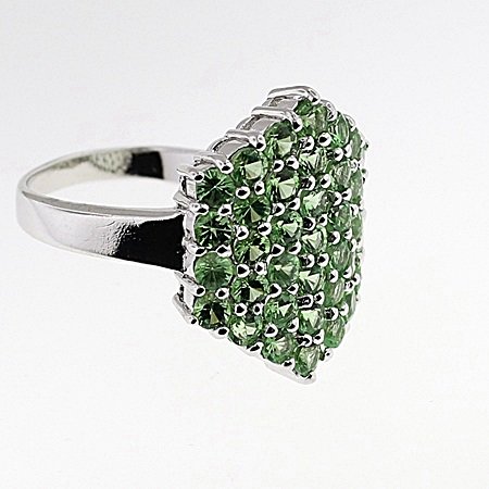 SILVER RING WITH TSAVORITE: Stone : TSAVORITE Metal : SILVER Cts: 2.00 Finish : POLISHED shape : RD Gmwt: 5.50 color :GREEN, size: 6