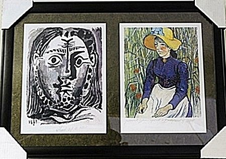 Framed 2-in-1 Vincent van Gogh Lithographs (141E-EK): By Vincent van Gogh 2-in-1 Framed Signed Lithographs "Unknown" and "Peasant Woman Againts a Background of Wheat" Comes with COA