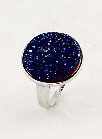 SILVER RING WITH DRUSY: Stone : DRUSY Metal : SILVER MM: 20 Finish : POLISHED shape : RD Gmwt: 5.00 color : BLUE ...