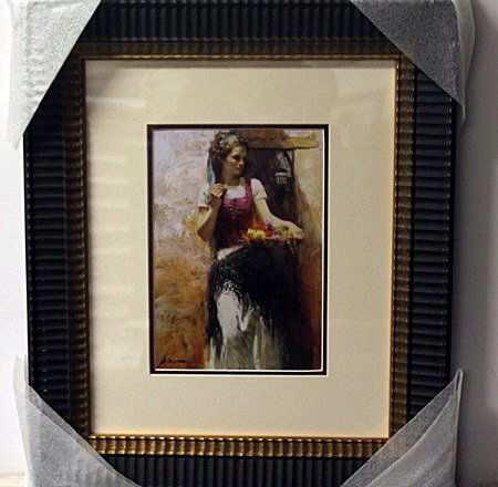 "The Flower Basket" BY Pino Daeni: Framed Lithograph, Signed by the artist, Approximately 20 x 17 In.