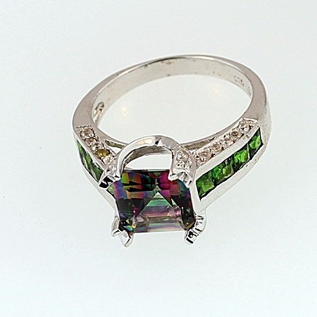 SILVER RING WITH MYSTIC TOPAZ, CHROME DIOPSIDE AND: Stone : MYSTIC TOPAZ Metal : SILVER Cts: 2.00 Finish : POLISHED shape : SQ Gmwt: 5.00 color :MULTI, size:10, Stone: CHROME DIOPSIDE cts: 0.65, Stone: WHITE TOPAZ cts: 0.30