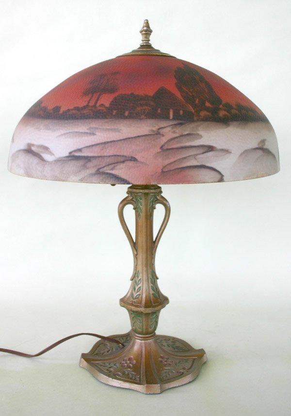 Vintage Reverse Painted Table Lamp Attr. Phoenix