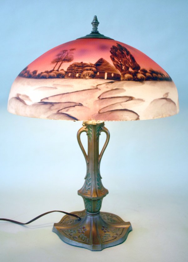 Vintage Reverse Painted Table Lamp Attr. Phoenix - 2