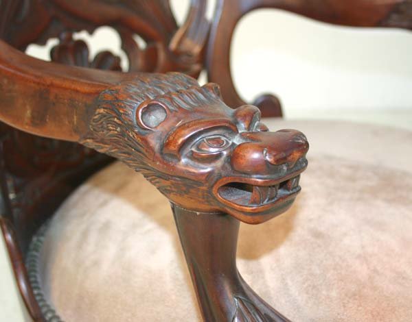 American Victorian Mahogany Carved Armchair - 4