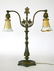 67: Two Light Desk Lamp with Steuben Shades