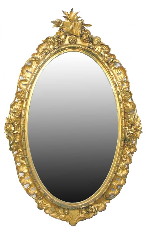 Large Oval Victorian Rococo Gilded Mirror. Circa 1