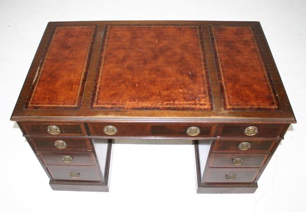 Mahogany Leather Top Kneehole Desk - 2
