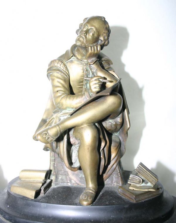 Victorian Bronze & Marble Inkwell Set Shakespeare - 2
