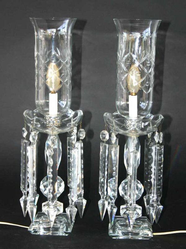 Pair Antique Cut Crystal Lustres in Good Condition