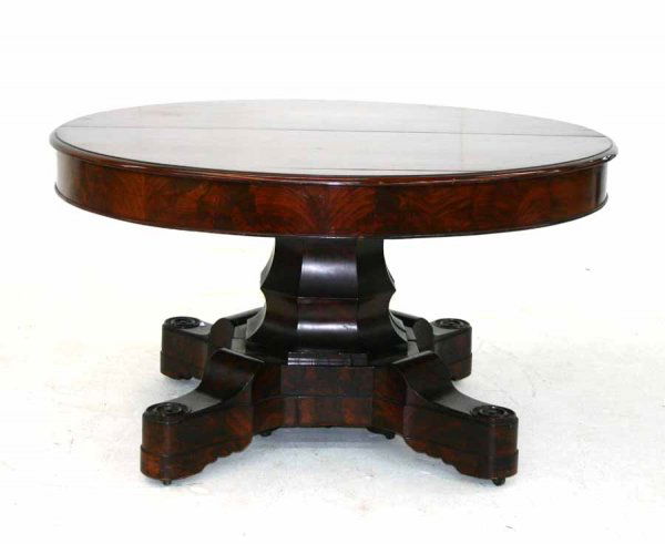 Exceptional J & JW Meeks American Empire Mahogany D: Exceptional J & JW Meeks American Empire Mahogany Dining Table. Unusual Shaped Base with Original Leaves. Circa 1840. 31"h x 54"d, Extends to 132" with Five Leaves.