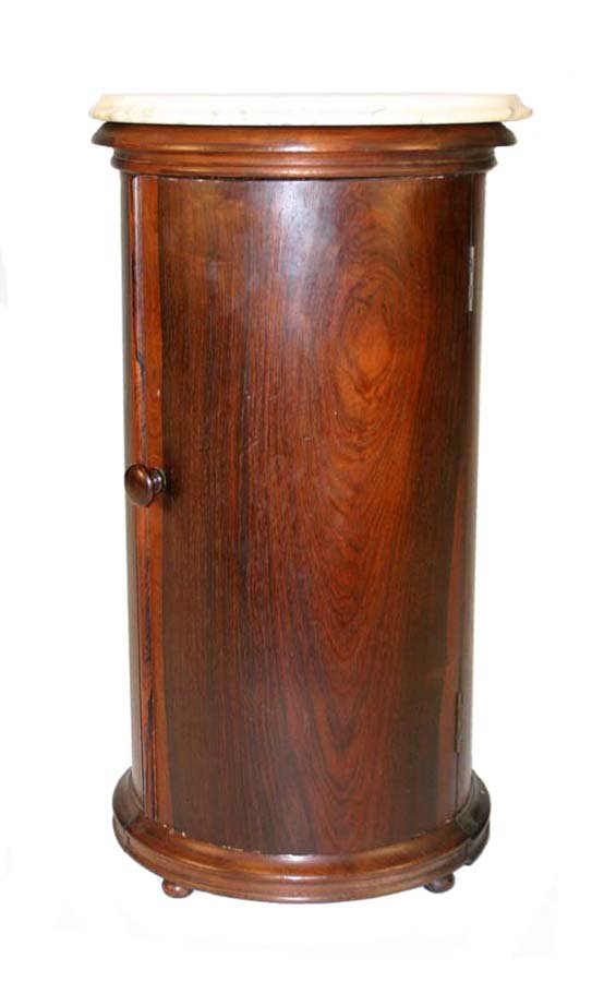 Rare Victorian Round Rosewood Marble Top Bedside Com: Rare Victorian Round Rosewood Marble Top Bedside Comode. c 1850. 30"h x 16"d