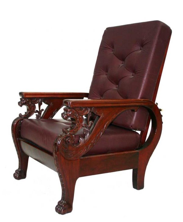American 19th c Griffin Carved Mahogany Morris Cha: American 19th c Griffin Carved Mahogany Morris Chair. 40"h x 27"w x 27"d