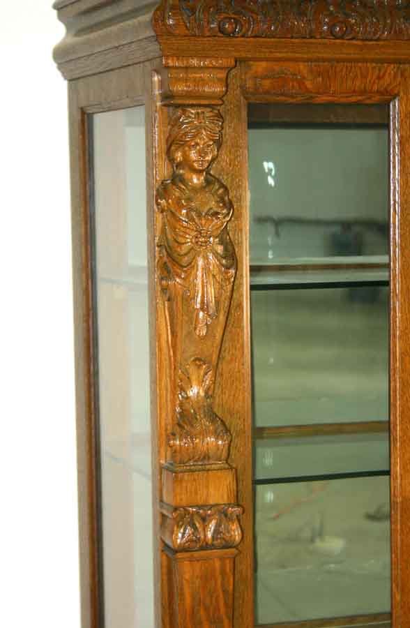 American Oak China Cabinet with Carved Figural - 2