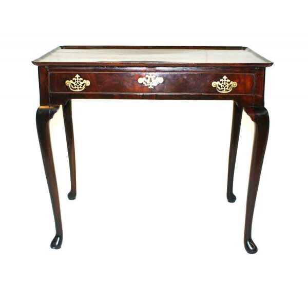 Period Mahogany Queen Ann Tea Table with One Drawer: Period Mahogany Queen Ann Tea Table with One Drawer, Dished Top & Cabriole Legs. Circa 1760 29"h x 31"w x 20"d