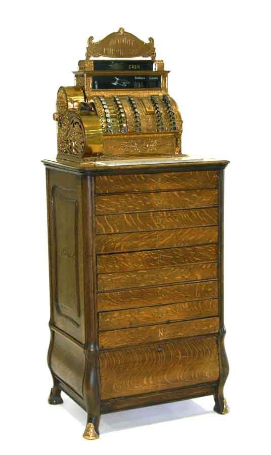 167 Antique Brass National Cash Register on Oak Stand Sep 12, 2009 Grand View Antiques