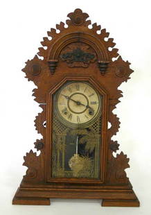 Victorian Walnut Mantle Clock. 25"h x 16"w: Victorian Walnut Mantle Clock. 25"h x 16"w