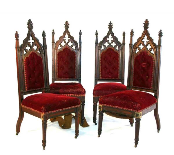 Rare Set of Four American 19th c Rosewood Gothic P: Rare Set of Four American 19th c Rosewood Gothic Parlor Chairs. 46"h x 18"w x 21"d