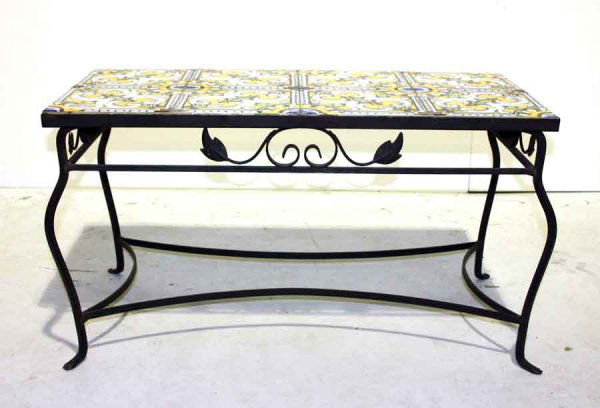 Wrought Iron Table with Porcelain Mosaic Tile Top.: Wrought Iron Table with Porcelain Mosaic Tile Top. 17"h x 32"l x 16"d
