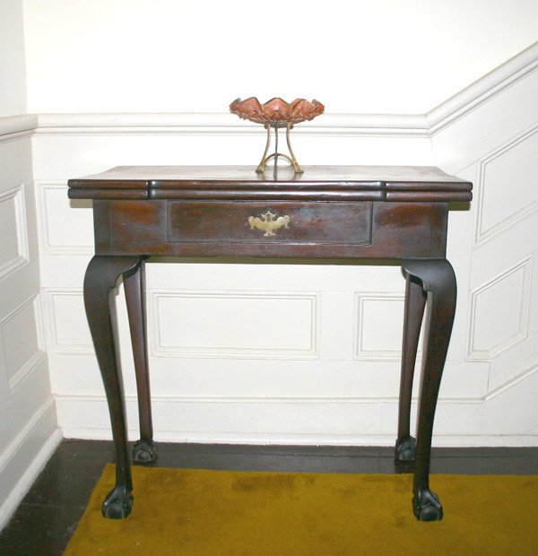 Georgian Mahogany Game Table. Candle corners and s