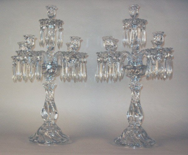 Pair Crystal Candelabra, Attr. Baccarat. 25"h
