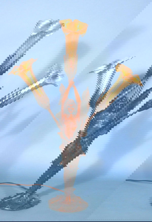 Vintage French Art Nouveau Lamp Signed J Causse.: Vintage French Art Nouveau Lamp Signed J Causse. 24"h