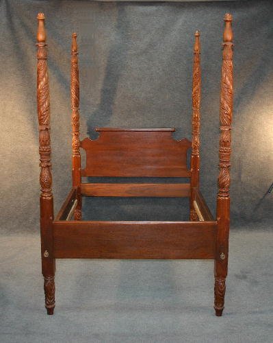 Classical High Post Bed: Classical Mahogany tall four poster high post bed with pineapple and acanathus carvings. Second Empire.