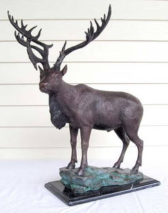 Contemporary Bronze on Marble Elk. 24"h x 21.5"l: Contemporary Bronze on Marble Elk. 24"h x 21.5"l