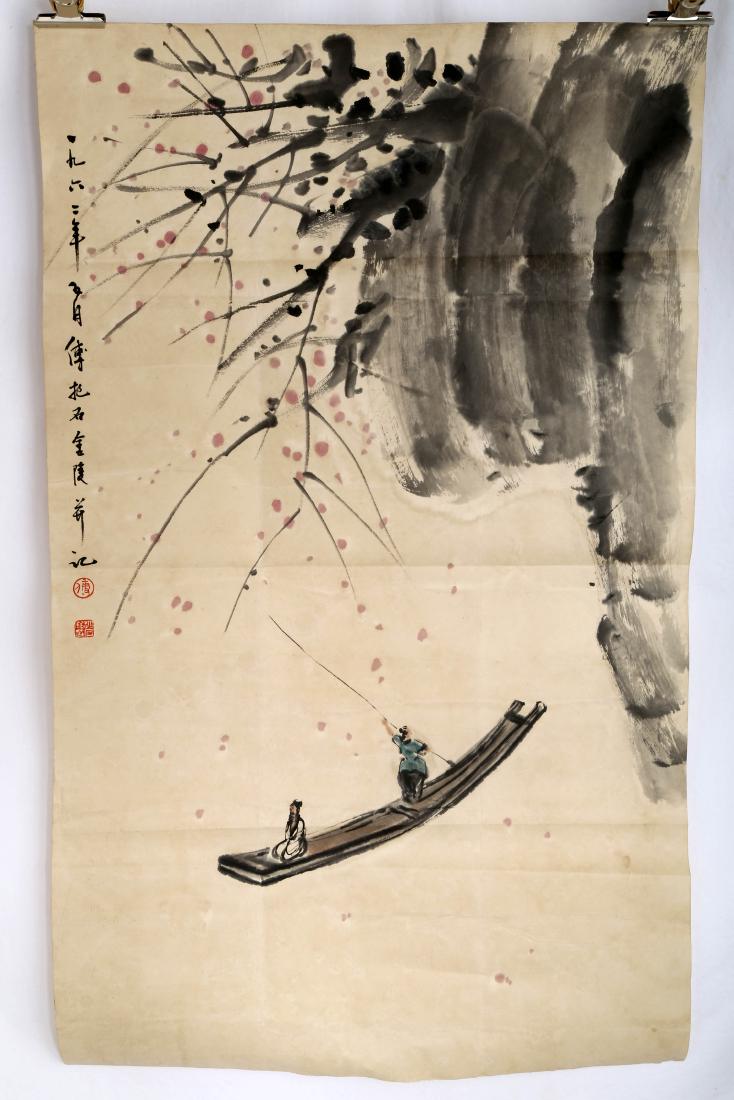 SIGNED FU BAOSHI (1904-1965). A INK AND COLOR ON PAPER (1 of 7)