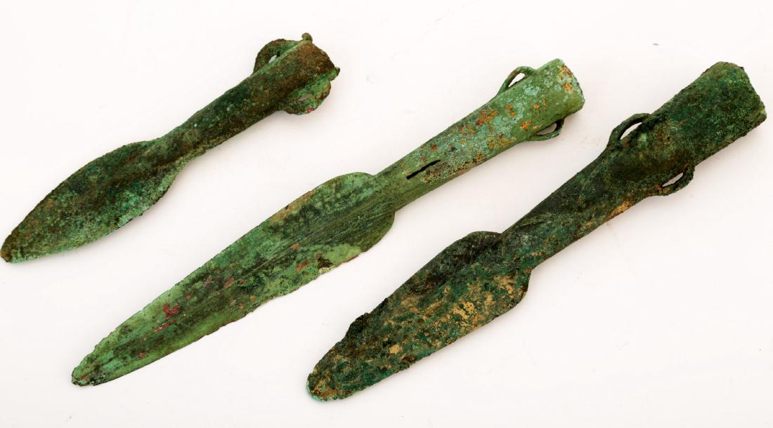 A SET OF THREE BRONZE WEAPONS: LANCES (1 of 9)