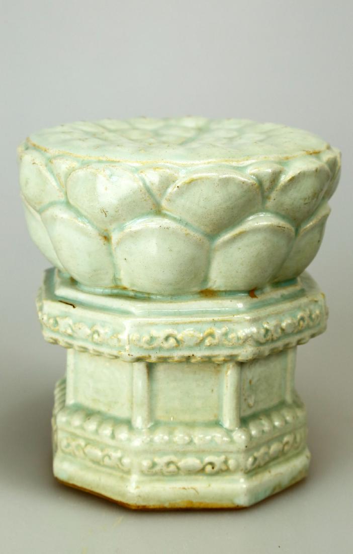 A YINGQING LOTUS-SEAT WITH INCISED FLOWERS DECORATION. (1 of 5)